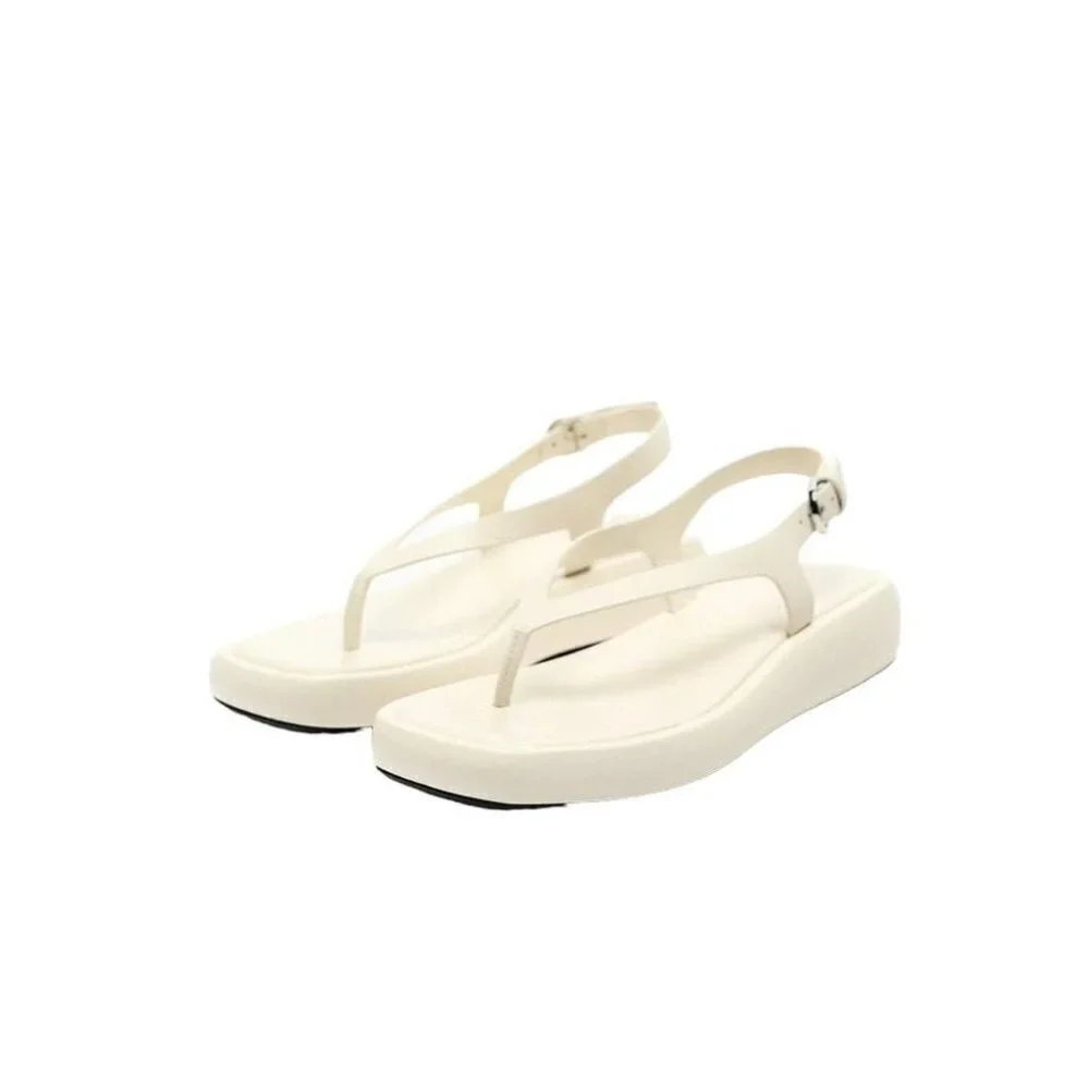 ZARA LEATHER FLATFORM SANDALS Ecru White SIZE 7.5 - 9 | 1602/111